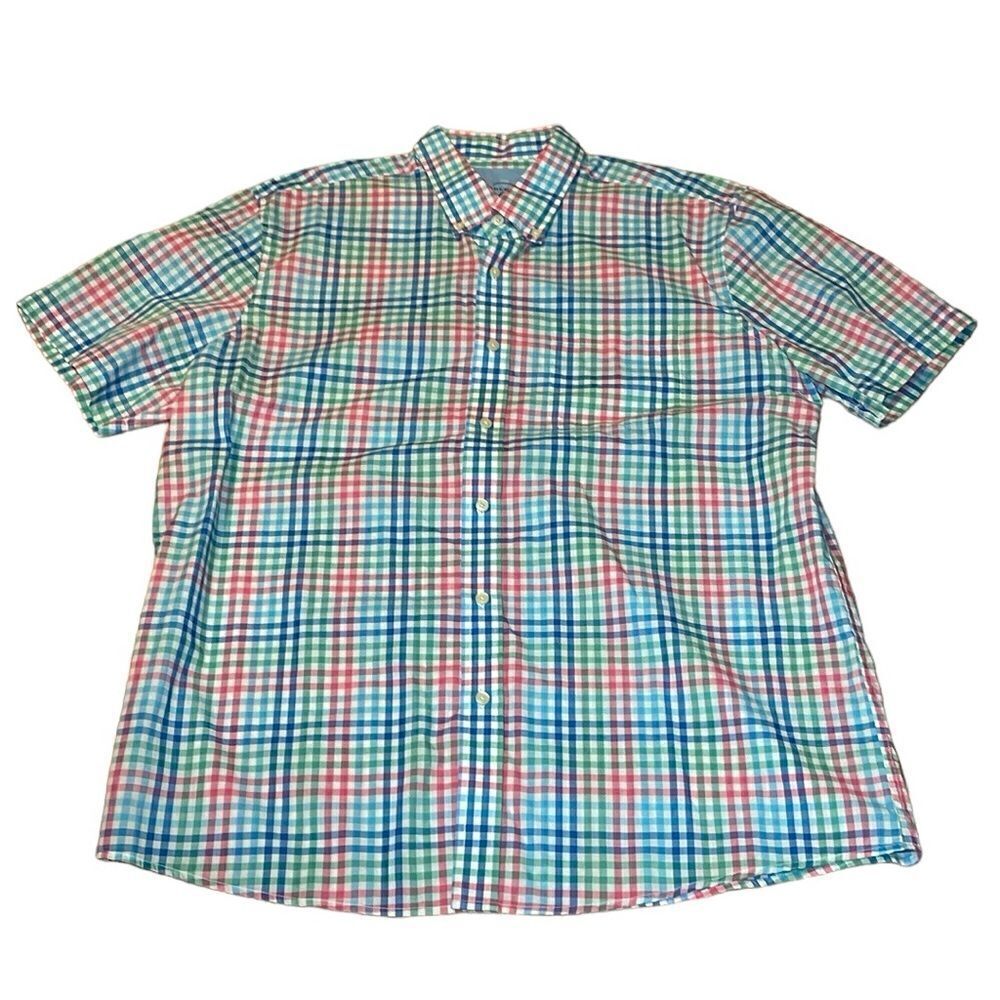 Men’s Saddlebred Short Sleeve Pastel multi plaid Shirt, button down, XL